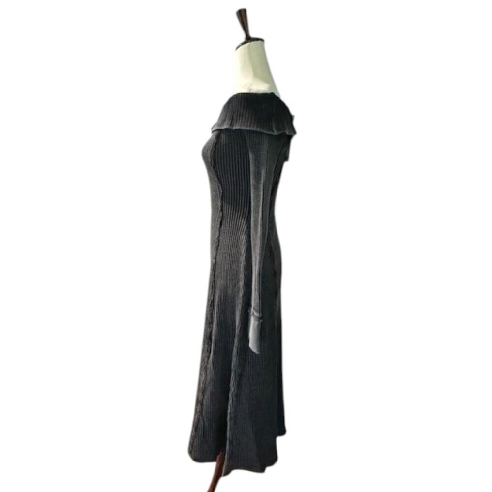 Free People Monty Midi Dress Black Off the Shoulder Long Sleeve Waffle Knit Sml - Picture 10 of 16